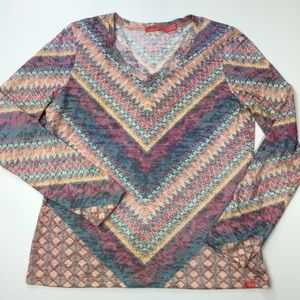 Prana Burnout Top Large Pink Blue Aztec Print